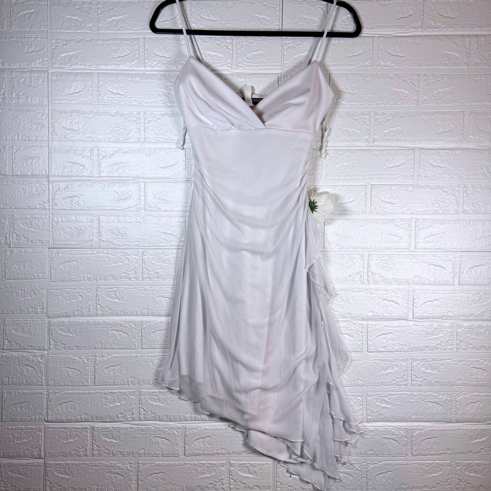 City Triangles Asymmetrical Dress Womens 5 White Ruched Ruffle Floral Y2K 90s